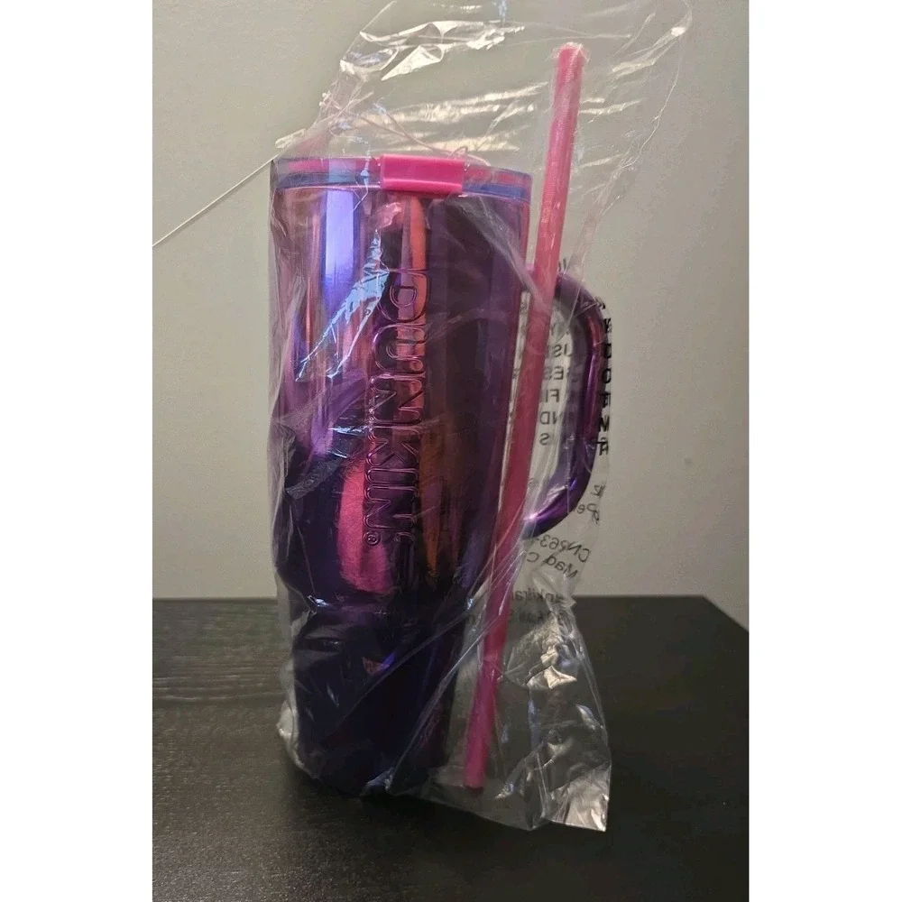 New! Dunkin' Donuts 40oz Stainless With Handle Pink And Purple Metallic Ombre